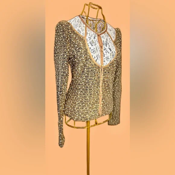 ONLY 1 LEFT, Size Medium Boho Brown and Ivory Ryu Top, Textured with Dot Detail - Picture 5 of 15